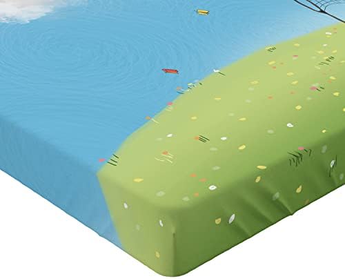 Ambesonne Cartoon Fitted Sheet Happy Girl Butterflies Spring Meadow