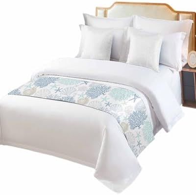 RisQiten Blue Aqua Grey Coastal Bed Runner Cal King 1