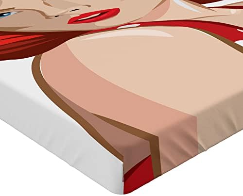 Ambesonne Pin Up Girl Fitted Sheet - California King Pale Peach Scarlet