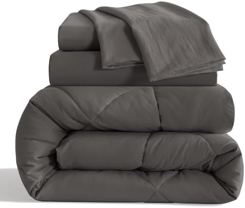 NTBAY Twin Bed in a Bag Set 5 Pieces Dark Grey Kids Bedding