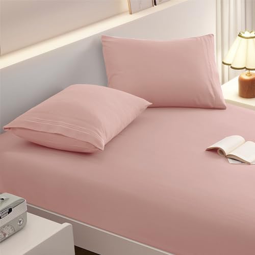 Soft Microfiber Full Fitted Sheet Set with Pillowcases 16 Deep Pocket Pink