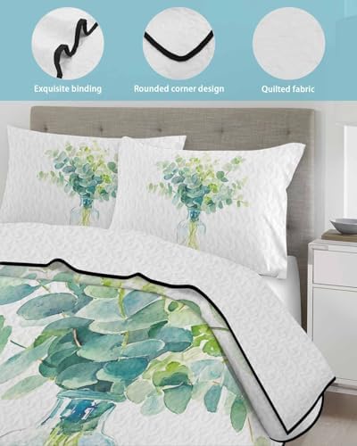 Chucoco Twin XL Quilt Bedding Set Pastoral Sage Green