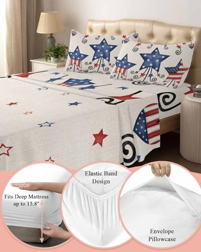 Boanket Cal King Sheet Set 4th of July 4 Piece Soft Microfiber