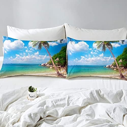Erosebridal Ocean Beach King Size Sheet Set with Palm Trees