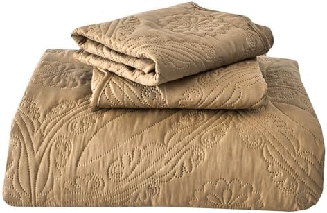 Kingnex Oversized King Bedspread Set 3 Piece Beige