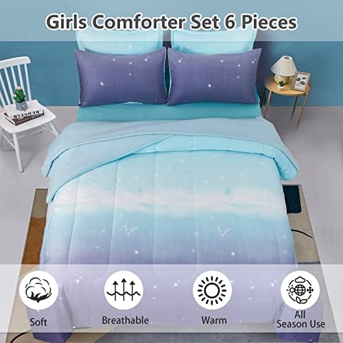 Dinjoy Rainbow Ombre Comforter Set Twin Size 6 Pieces