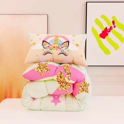 Namoxpa Unicorn Comforter Set Floral Pink 3D Pattern