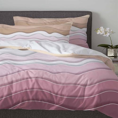 Boanket 3-Piece Queen Bedding Set Pink Ombre Stripe