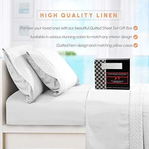 Elegant Comfort 4-Piece Quilted Bed Sheet Set - White