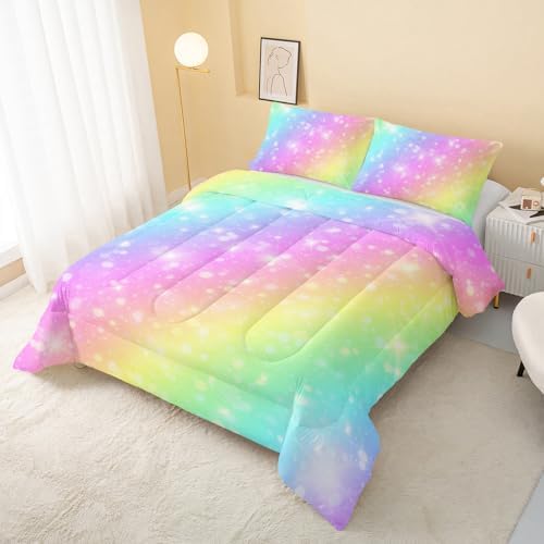 QOOMO Rainbow Tie Dye Comforter Set for Kids 1