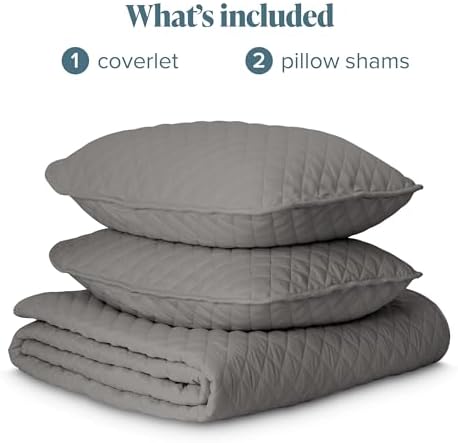 Bare Home Coverlet Set - 3 Piece Full Queen Grey Bedspread