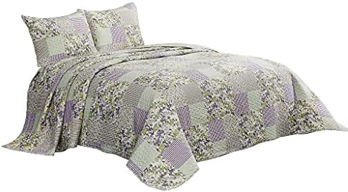 Chezmoi Daisy 3-Piece Quilt Set - Purple Butterfly Botanical Print
