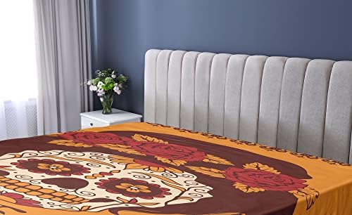 Ambesonne Sugar Skull Fitted Sheet - California King Brown Marigold