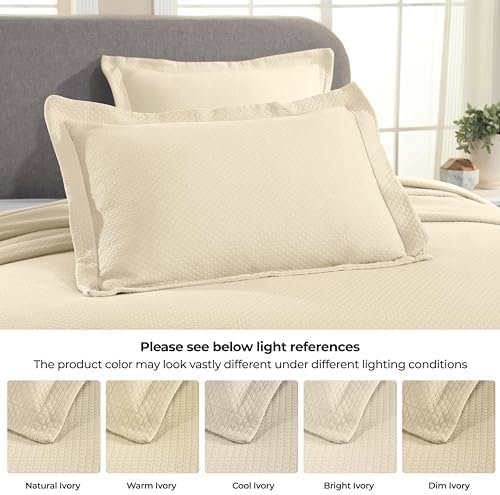 Superior 2 Piece Solitaire Cotton Bedspread Set Twin Ivory
