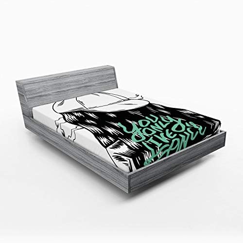Ambesonne YOLO Fitted Sheet Sea Green White