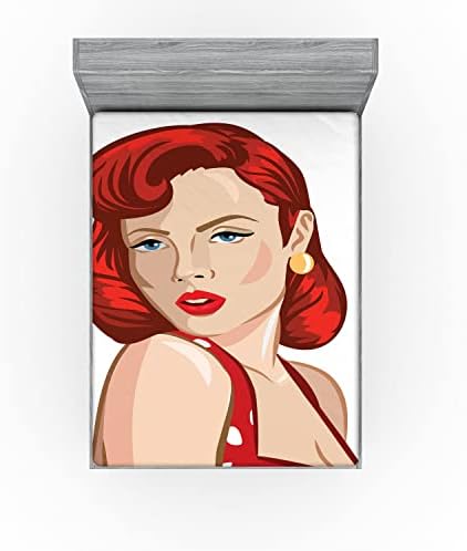 Ambesonne Pin Up Girl Fitted Sheet - California King Pale Peach Scarlet