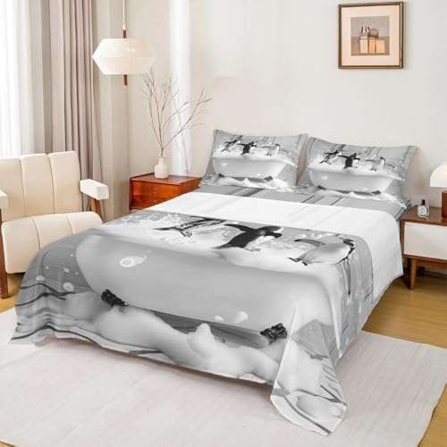 Manfei Cute Penguin Bed Sheet Set Twin Size 1