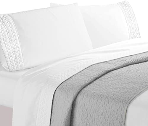 Elegant Comfort 4-Piece Quilted Bed Sheet Set - White