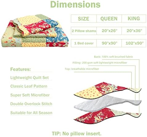 Cmfshape Summer Floral Queen Quilt Set