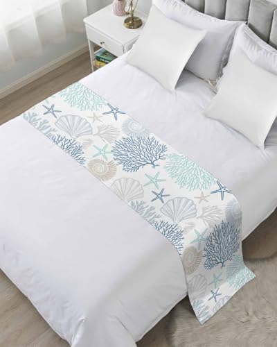 RisQiten Blue Aqua Grey Coastal Bed Runner Cal King 1