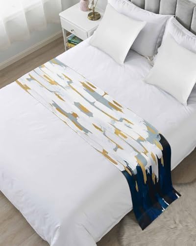 Sabolny Blue White Bed Runner Scarf Full Queen Size