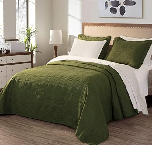 Chezmoi Collection Cypress Green Bedspread Set 3-Piece King Size
