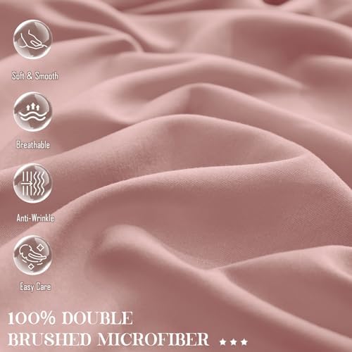 Soft Microfiber Full Fitted Sheet Set with Pillowcases 16 Deep Pocket Pink