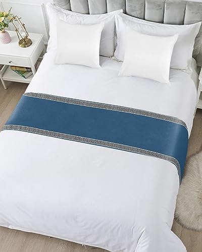 Teamery Bed Runner and Scarf - Simple Chinese Pattern Blue 71 x 20 Inches