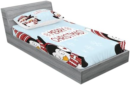 Ambesonne Christmas Penguins with Hats Scarf Sheet Sham Set