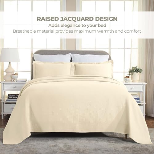 Superior 2 Piece Solitaire Cotton Bedspread Set Twin Ivory
