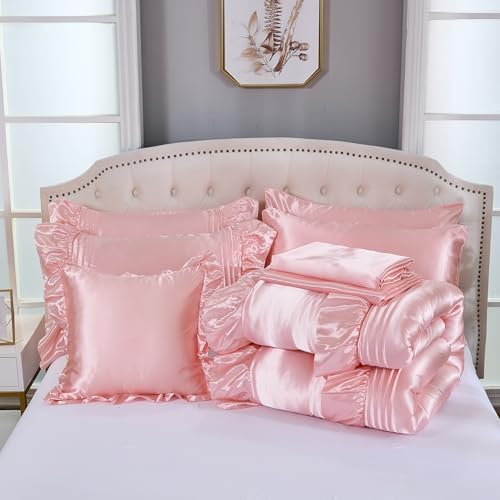 Bedbay Pink Satin 8-Piece Queen Comforter Set 1