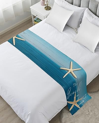 Litter Star King Bed Runner with Blue Gradient Wood Board Pattern