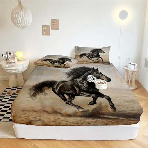 3D Animal Black Horse Bed Sheet Set 4pcs California King 1
