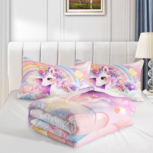 Kawaii Rainbow Unicorn 3-Piece Comforter Set Twin