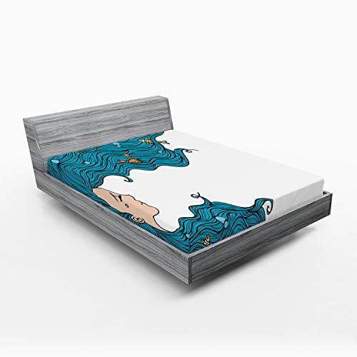 Ambesonne Petrol Blue Kids Sheet Set with Oceanic Fishes and Crabs Design