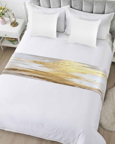 Gold Grey Bed Runner Scarf for California King Size