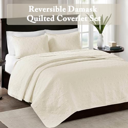 Madison Park Quebec Quilt Set - 2 Piece Cream Damask
