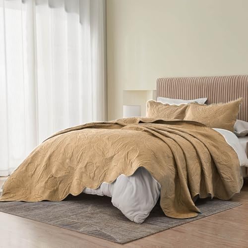 Kingnex Oversized King Bedspread Set 3 Piece Beige