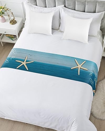Litter Star King Bed Runner with Blue Gradient Wood Board Pattern