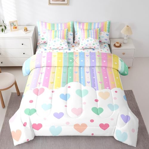 Feelyou Rainbow Stripe 7 Piece Bedding Set for Kids 1