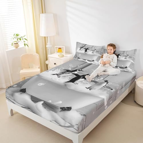 Manfei Cute Penguin Bed Sheet Set Twin Size 1