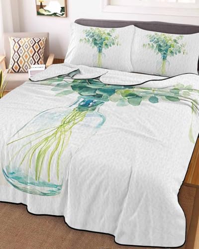 Chucoco Twin XL Quilt Bedding Set Pastoral Sage Green