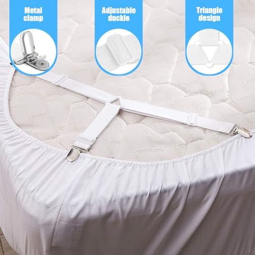8 Bed Sheet Holder Straps with Metal Clips