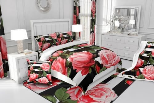 Erosebridal Red and Pink Flower Quilt Set 3Pcs 1
