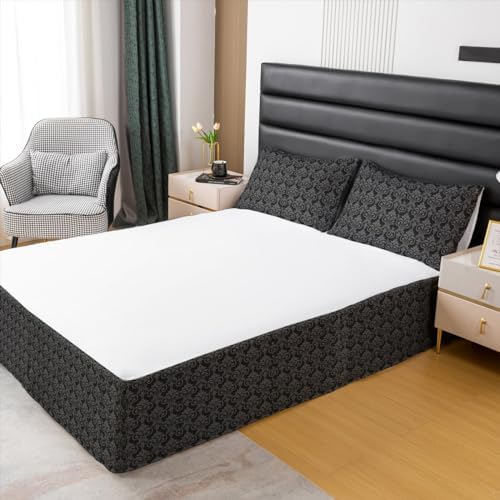 Feelyou Damask Twin Bed Skirt Dark Grey 15 Inch Drop
