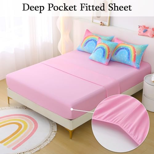 JQinHome Rainbow Comforter Set for Teen Girls