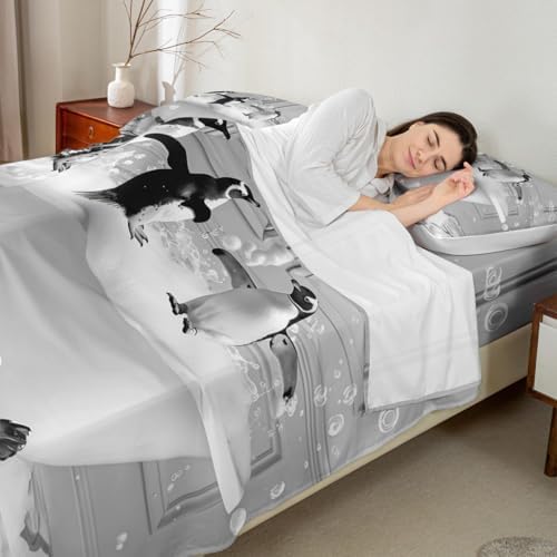 Manfei Cute Penguin Bed Sheet Set Twin Size 1