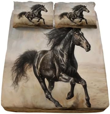 3D Animal Black Horse Bed Sheet Set 4pcs California King 1