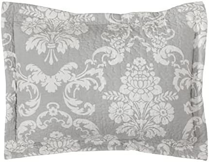 Laura Ashley Queen Quilt Set with Shams Venetia Grey 100 Cotton Reversible Bedding