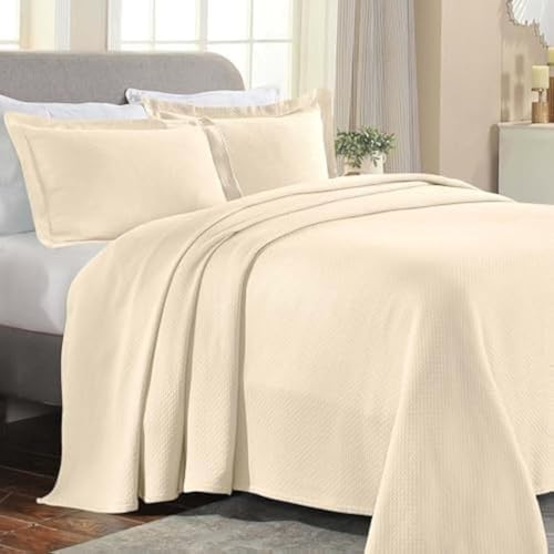 Superior 2 Piece Solitaire Cotton Bedspread Set Twin Ivory